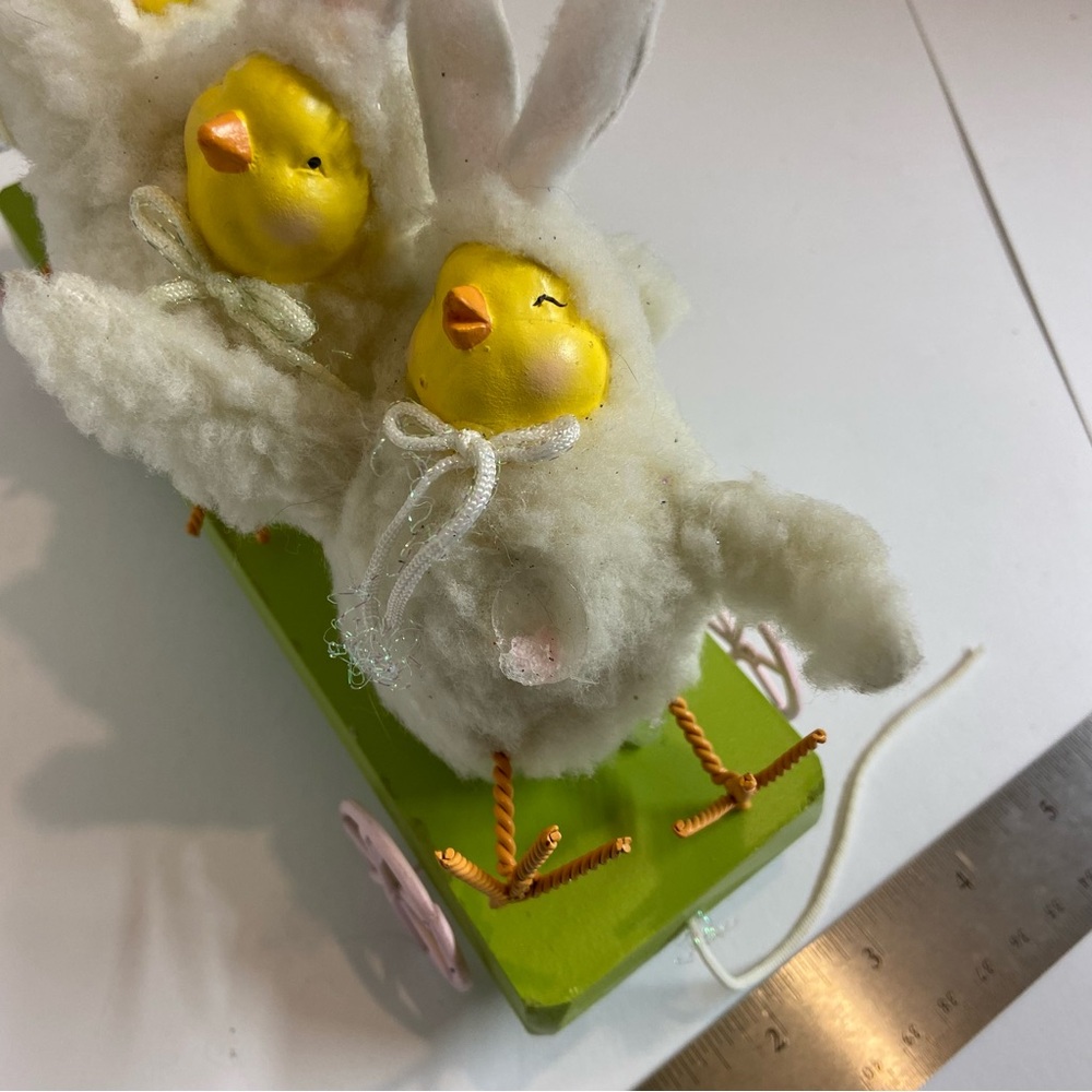 Adorable Easter Chick Trio on Green Cart - Picture 6 of 7